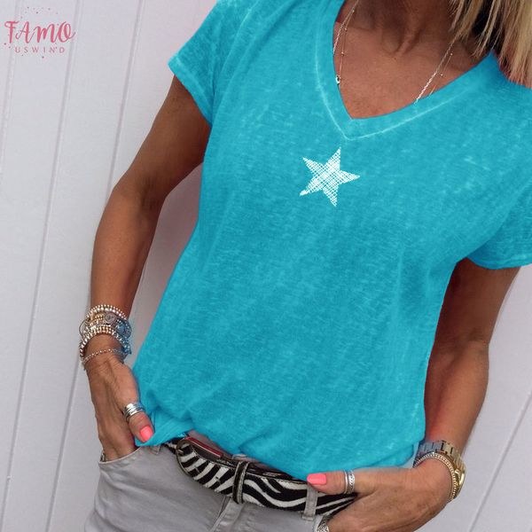 star printed t shirt women summer short sleeve polyester cotton tee v neck tee plus size s colors, White
star printed t shirt women summer short sleeve polyester cotton tee v neck tee plus size s colors, White