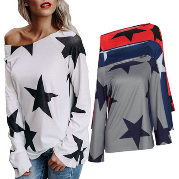 women summer sell long sleeve t-shirts star print fashion street one shoulder tee female casual clothing, White
women summer sell long sleeve t-shirts star print fashion street one shoulder tee female casual clothing, White