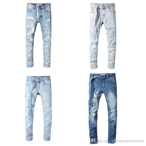 2019 wholesale white pants jeanes designer pants straight off skinny loophole jeans men white ripped jeans, Blue
2019 wholesale white pants jeanes designer pants straight off skinny loophole jeans men white ripped jeans, Blue