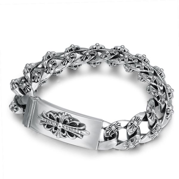 gothic new 925 sterling silver handmade vintage jewelry american european antique silver crosses thick link chain designer men's bracel, Black
gothic new 925 sterling silver handmade vintage jewelry american european antique silver crosses thick link chain designer men's bracel, Black