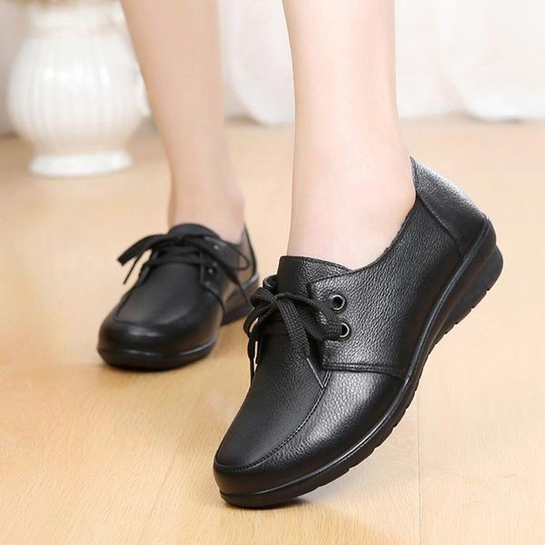 flat shoes women fashion lace-up casual soft woman shoes black bottom non-slip round head pu leather women sneakers female