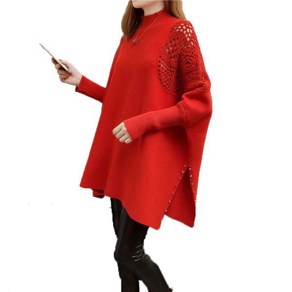 women sweater pullovers 2019 autumn oversized loose cloak coat spring bat long sleeve hollow sweater turtleneck knitted, White;black
women sweater pullovers 2019 autumn oversized loose cloak coat spring bat long sleeve hollow sweater turtleneck knitted, White;black