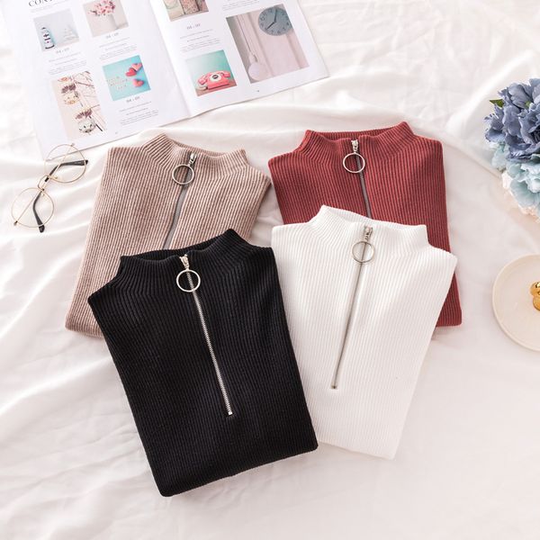 designer women casual sweater long sleeve pullover zipper turtleneck autumn fashion knitted slim female outwear with 9 colors wholesale, White;black
designer women casual sweater long sleeve pullover zipper turtleneck autumn fashion knitted slim female outwear with 9 colors wholesale, White;black