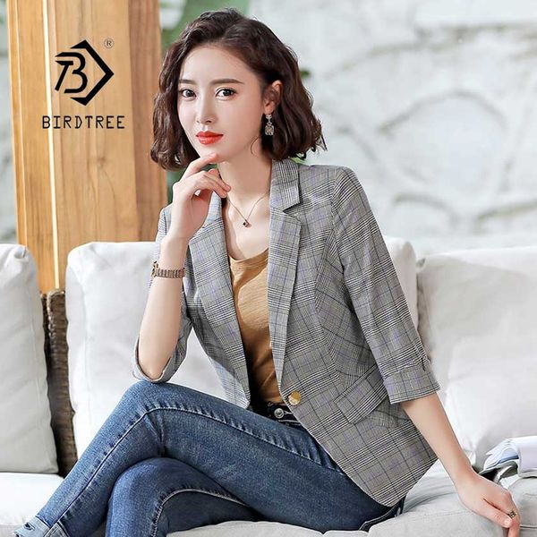 

new women's plaid short blazer jacket three quarter single button notched slim female lady casual coat c96104z, White;black