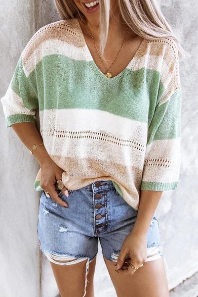 summer spring meadow v neck three quarter sleeve loose casual knit fashion casual color block, White;black
summer spring meadow v neck three quarter sleeve loose casual knit fashion casual color block, White;black