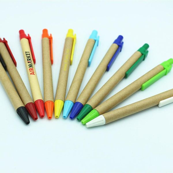 Promotional Students Ballpoint Pens Eco-friendly Paper Ballpoint Pens Custom Logo School Supplies Stationery Plastic Clip Pens