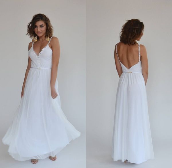 2020 simple wedding deep v neck spaghetti hollow sash tulle a line bridal gowns floor length vestidos de novia, White
2020 simple wedding deep v neck spaghetti hollow sash tulle a line bridal gowns floor length vestidos de novia, White