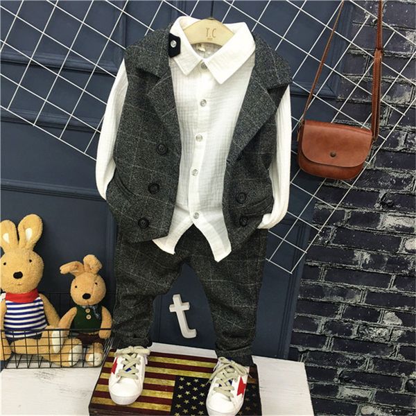 3pcs boys clothes kids spring autumn gray vest white shirt and pant clothing set baby fashion clothes children t200414 
3pcs boys clothes kids spring autumn gray vest white shirt and pant clothing set baby fashion clothes children t200414
