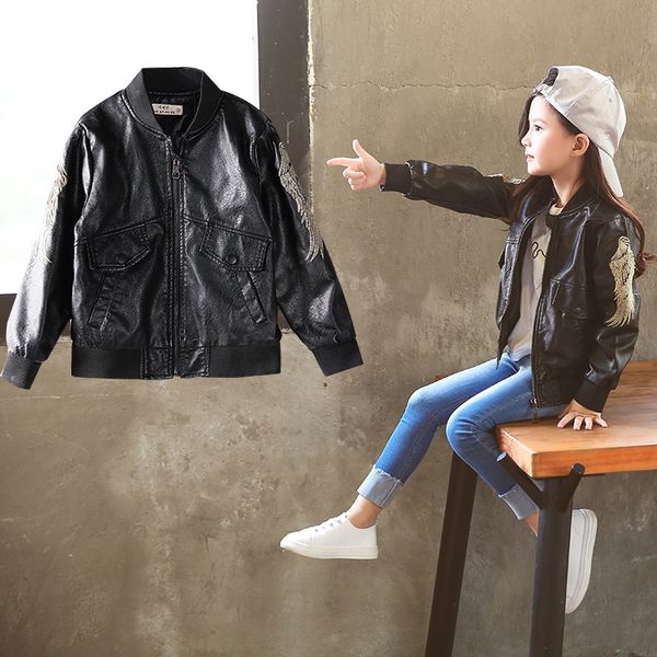 Spring 2019 girls' fur coat jacket embroidered stand-up collar jacket baseball jacket