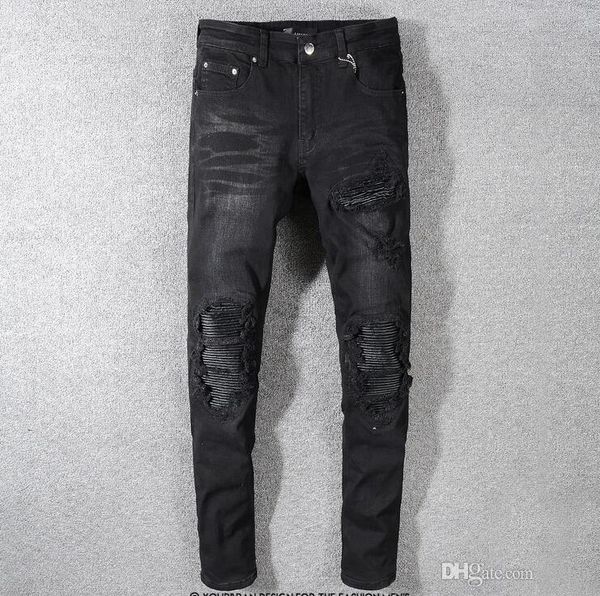 mens pleated ripped black skinny jeans fashion designer distressed slim fit motorcycle biker hole beggar hip hop denim pants 575, Blue
mens pleated ripped black skinny jeans fashion designer distressed slim fit motorcycle biker hole beggar hip hop denim pants 575, Blue