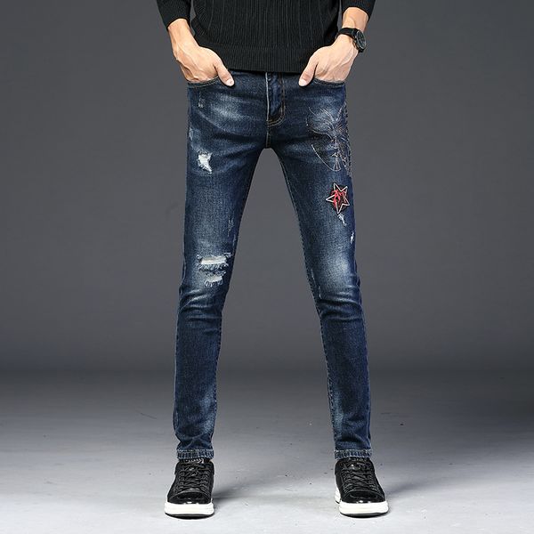 men's butter embroidery individual jeans, Blue