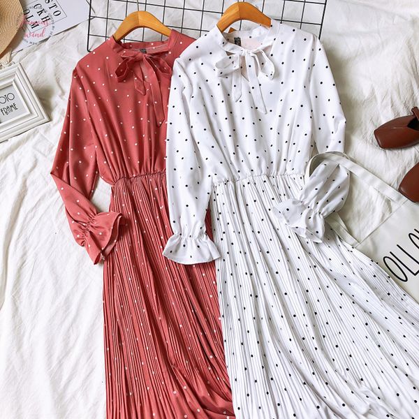 women spring long sleeves polka dots long dress vintage plaid pattern bow knot collar pleated elegant vestidos mujer designer clothes, Black;gray
women spring long sleeves polka dots long dress vintage plaid pattern bow knot collar pleated elegant vestidos mujer designer clothes, Black;gray