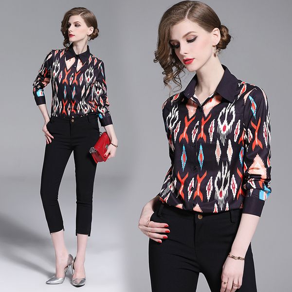 luxury runway designer blouses plus size women elegant long sleeve lapel neck print ladies black button shirts office classic casual, White
luxury runway designer blouses plus size women elegant long sleeve lapel neck print ladies black button shirts office classic casual, White