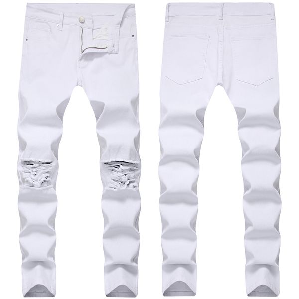 spring mens white hole jeans slim solid ripped street male pencil pants distrressed fashion boys trousers, Blue
spring mens white hole jeans slim solid ripped street male pencil pants distrressed fashion boys trousers, Blue