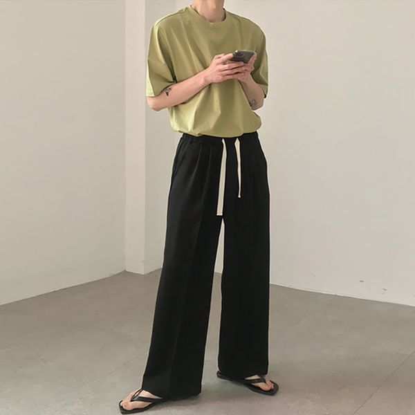 new male vintage fashion streetwear suit pant men summer thin loose straight casual pants, Black
new male vintage fashion streetwear suit pant men summer thin loose straight casual pants, Black