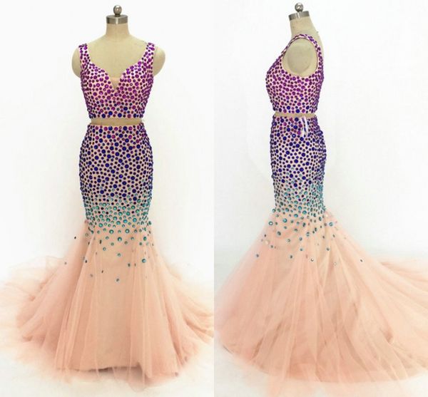 colorful rhinestones 2 piece pageant prom dresses mermaid plunging v-neck champagne tulle dresses evening wear formal dress vestidos, Black;red
colorful rhinestones 2 piece pageant prom dresses mermaid plunging v-neck champagne tulle dresses evening wear formal dress vestidos, Black;red