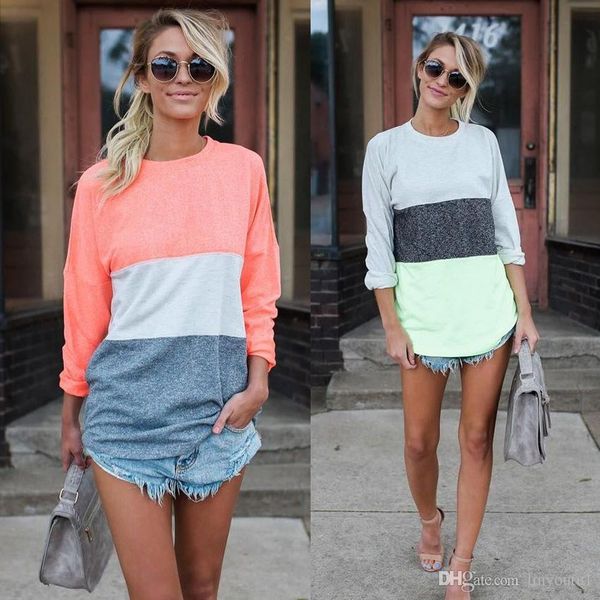 2019 women three-color stitching color shirt plus size loose long-sleeve t-shirt women shirts sale, White
2019 women three-color stitching color shirt plus size loose long-sleeve t-shirt women shirts sale, White
