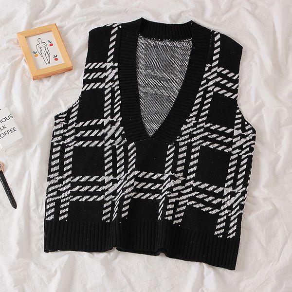 vest for women sleeveless vintage style autumn short geometric v-neck pullover fashion brand harajuku women's clothing new, Black;white
vest for women sleeveless vintage style autumn short geometric v-neck pullover fashion brand harajuku women's clothing new, Black;white
