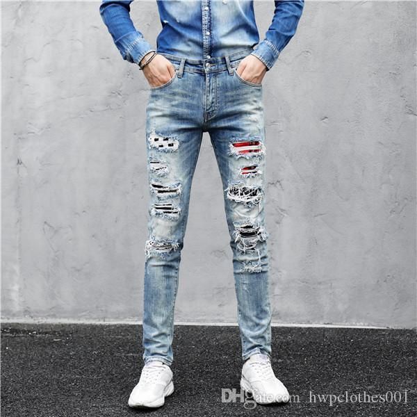 2020 new mens skinny jeans ripped holes motorcycle korean style elasticity casual trousers cool stretch mens joggers, Blue
2020 new mens skinny jeans ripped holes motorcycle korean style elasticity casual trousers cool stretch mens joggers, Blue