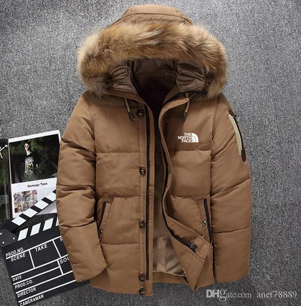 

new the north men's clothing winter down jacket parka keep warm goose down coats soft shell fur collar hats thick outdoor face jackets, Black