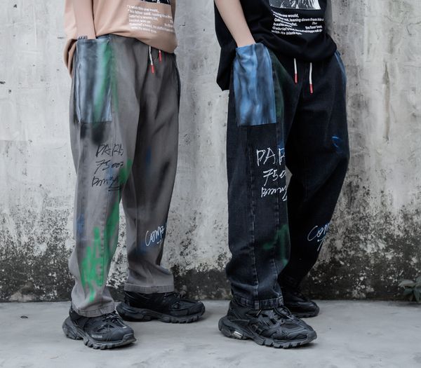 men's jeans harajuku graffiti pockets pants men streetwear loose drawstring denim trousers hip hop ripped plus size baggy track, Blue
men's jeans harajuku graffiti pockets pants men streetwear loose drawstring denim trousers hip hop ripped plus size baggy track, Blue