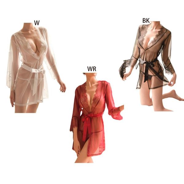 2019 women erotic sheer mesh lingerie kimono robe eyelash floral lace splicing babydoll nightgown solid sleepwear with g-string, Black;red
2019 women erotic sheer mesh lingerie kimono robe eyelash floral lace splicing babydoll nightgown solid sleepwear with g-string, Black;red