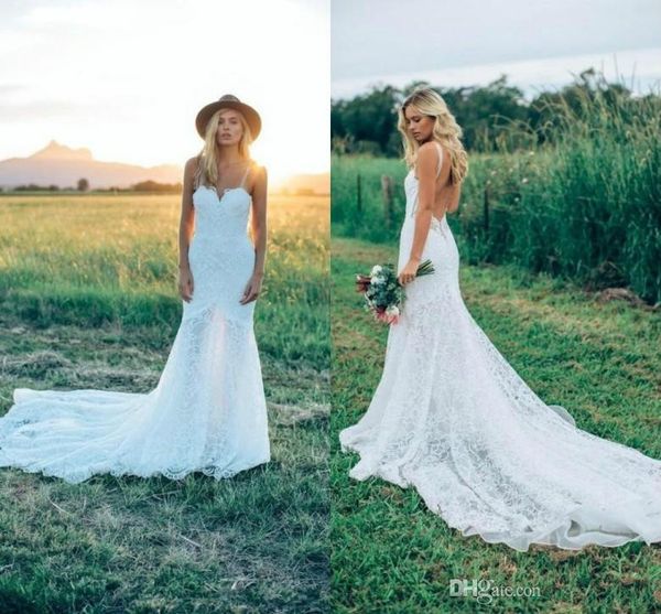 mermaid bohemian spaghetti straps wedding dresses full lace sweetheart backless beach garden bridal gown country style long train 2019, White
mermaid bohemian spaghetti straps wedding dresses full lace sweetheart backless beach garden bridal gown country style long train 2019, White