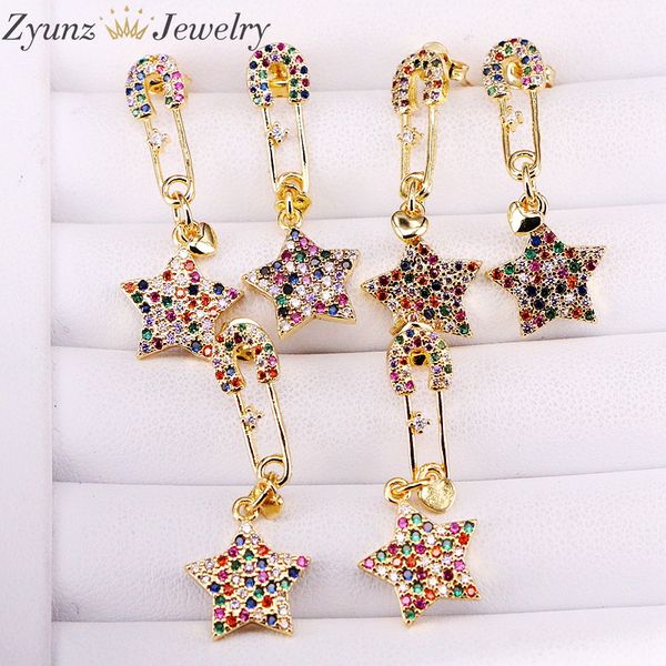 5 pairs fashion new rainbow cz jewelry unique gold-color pin earring star dangle earrings for women, Silver
5 pairs fashion new rainbow cz jewelry unique gold-color pin earring star dangle earrings for women, Silver