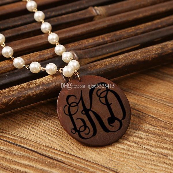 selling monogram personalize long pearl linked wood disc pendant necklace, Silver
selling monogram personalize long pearl linked wood disc pendant necklace, Silver
