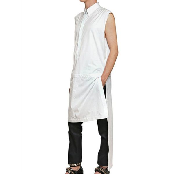 2019 summer simple sleeveless shirt male korean version of the irregular long section thin shirt hair stylist slim casual, White;black
2019 summer simple sleeveless shirt male korean version of the irregular long section thin shirt hair stylist slim casual, White;black