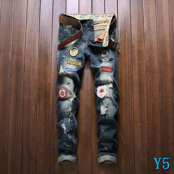 men jeans fashion patches hole washed embroidery bleached long distrressed zipper fly straight cotton blend size 28-34y5, Blue
men jeans fashion patches hole washed embroidery bleached long distrressed zipper fly straight cotton blend size 28-34y5, Blue