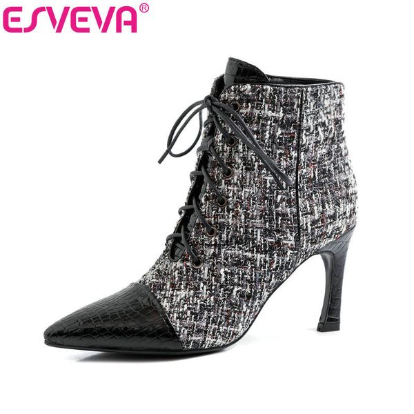 esveva 2020 women shoes ankle boots pointed toe lace up pu+leather thin high heel zipper motorcycle platform boot size 34-39, Black
esveva 2020 women shoes ankle boots pointed toe lace up pu+leather thin high heel zipper motorcycle platform boot size 34-39, Black