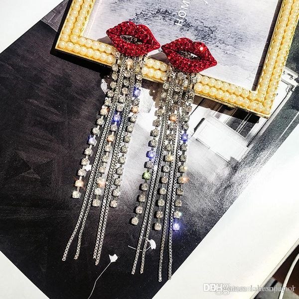 women red lip stud earring bling bling rhinestone long tassel earring for gift party fashion jewelry accessories, Golden;silver
women red lip stud earring bling bling rhinestone long tassel earring for gift party fashion jewelry accessories, Golden;silver