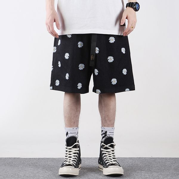 daisy print denim shorts men's streetwear casual with belt short jeans baggy elastic waist knee-length pants, Blue
daisy print denim shorts men's streetwear casual with belt short jeans baggy elastic waist knee-length pants, Blue