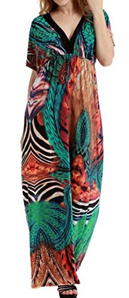 

feoya woman loose boho maxi dress batwing double v-neck empire waist long beach dress, Black;gray