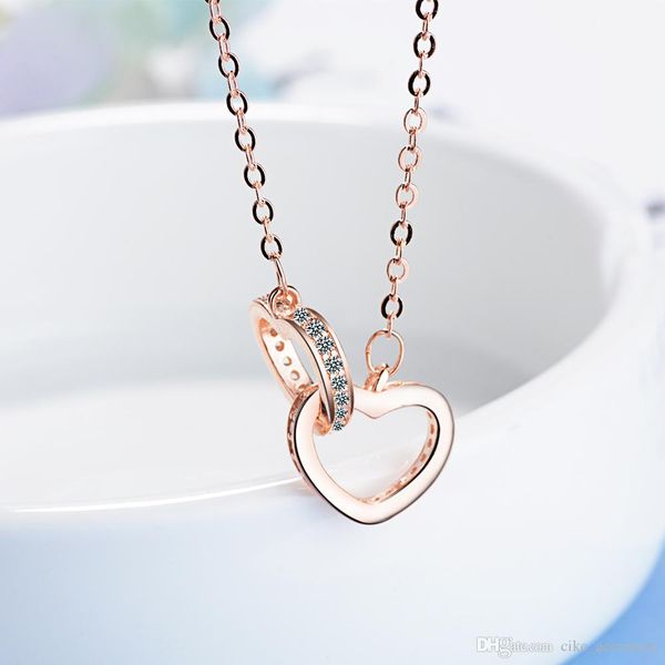 two heart pendant with steel glass zircon rose gold and imitation rhodium plated metal chain necklace gift, Silver
two heart pendant with steel glass zircon rose gold and imitation rhodium plated metal chain necklace gift, Silver