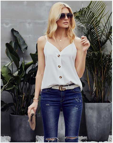 summer womens loose sling tanks solid color v neck womens solid color camisoles single breasted, Black;white
summer womens loose sling tanks solid color v neck womens solid color camisoles single breasted, Black;white
