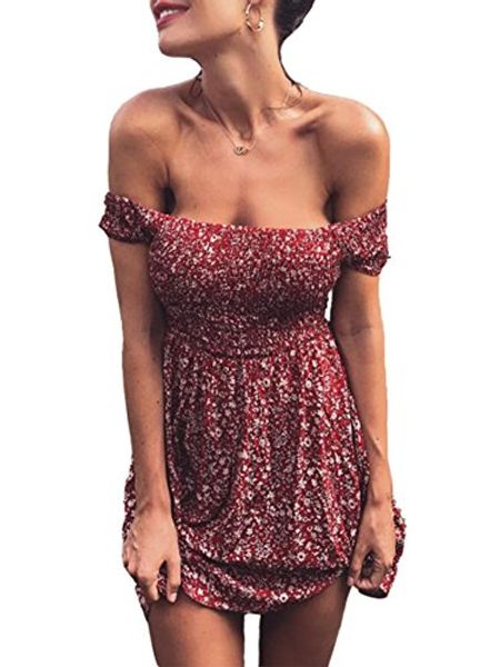 berrygo women's vintage off shoulder high waist floral print beach mini dress, Black;gray
berrygo women's vintage off shoulder high waist floral print beach mini dress, Black;gray
