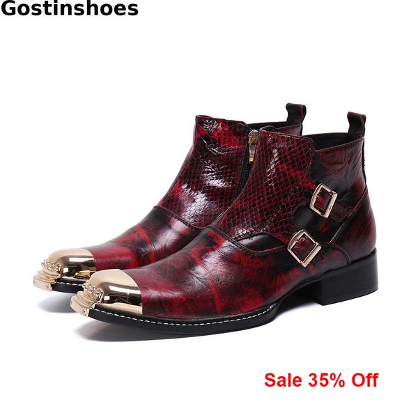 new style men boots red genuine leather snake skin printed men short boots metal cap toe ankle side zipper buckle straps, Black
new style men boots red genuine leather snake skin printed men short boots metal cap toe ankle side zipper buckle straps, Black