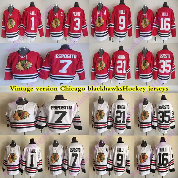 men's chicago blackhawks vintage version jerseys 7 esposito 9 hull 3 pilote 35 esposito 21 mikita 16 hull ccm hockey jersey, Black;red 
men's chicago blackhawks vintage version jerseys 7 esposito 9 hull 3 pilote 35 esposito 21 mikita 16 hull ccm hockey jersey, Black;red