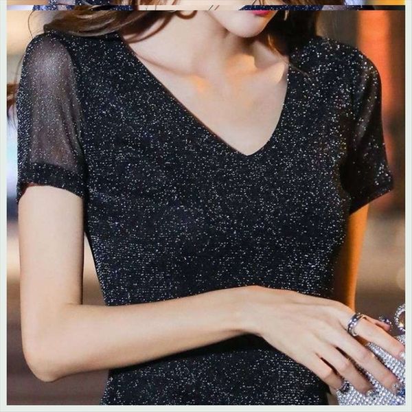 summer 2020 bright silk short-sleeved t- female v-neck mesh base all-match silver silk half-sleeve lace t- lace shirt shirt top, White
summer 2020 bright silk short-sleeved t- female v-neck mesh base all-match silver silk half-sleeve lace t- lace shirt shirt top, White