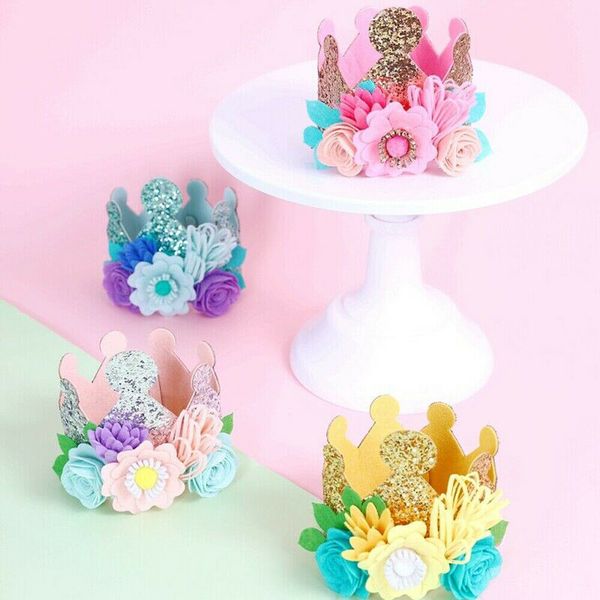 Baby Girls Birthday Headwear P Prop Accesorries Party Supplies Hat Flower Princess Glitter Crown Hair Decor