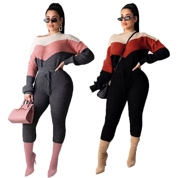 womens knitted two piece sets in 2 colors contrast color knitting and pants set crewneck sweaters outfits for spring autumn, White
womens knitted two piece sets in 2 colors contrast color knitting and pants set crewneck sweaters outfits for spring autumn, White