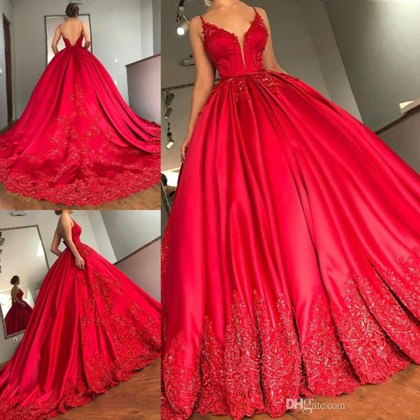 2019 luxury red ball gown prom dresses spaghetti v neck lace appliqued beads sweep train formal evening party gowns quinceanera dresses, Black
2019 luxury red ball gown prom dresses spaghetti v neck lace appliqued beads sweep train formal evening party gowns quinceanera dresses, Black