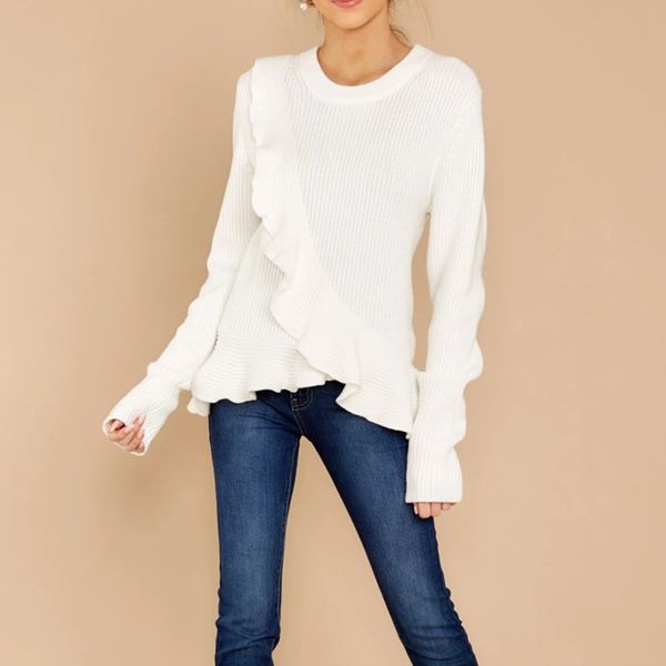 sweater autumn winter cotton round neck solid color pullover long sleeve cross ruffled pullover fashion white 1, White;black
sweater autumn winter cotton round neck solid color pullover long sleeve cross ruffled pullover fashion white 1, White;black