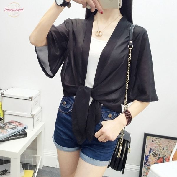 chiffon kimono cardigan casual half sleeve loose black women blouses shirts plus size summer women outerwear, White
chiffon kimono cardigan casual half sleeve loose black women blouses shirts plus size summer women outerwear, White