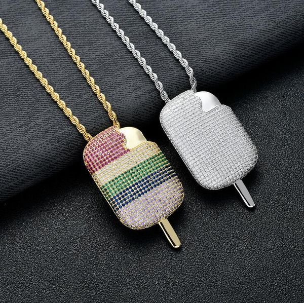 hip hop 5 color ice cream pendant necklace for men women luxury necklace jewelry gold plated copper zircons chain, Silver
hip hop 5 color ice cream pendant necklace for men women luxury necklace jewelry gold plated copper zircons chain, Silver