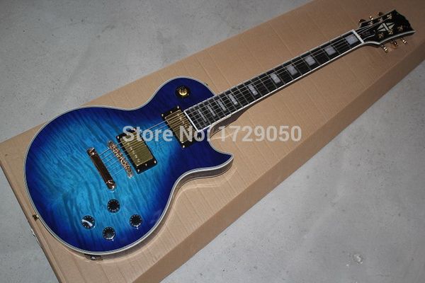 Shopping factory cu tom mahogany body blue bur t fini hed l electric guitar 1110