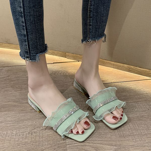 slippers 4 cm crystal heel open toe women ruffles slides summer multicolor chunky sandals sweet beach, Black
slippers 4 cm crystal heel open toe women ruffles slides summer multicolor chunky sandals sweet beach, Black