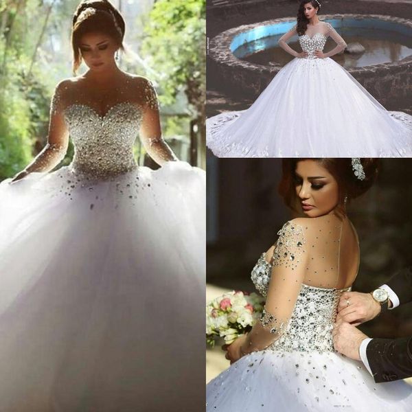 luxury crystals pearls arabic ball gown wedding dresses sheer long sleeves crew neck african bridal gown plus size vestidos al3328, White
luxury crystals pearls arabic ball gown wedding dresses sheer long sleeves crew neck african bridal gown plus size vestidos al3328, White